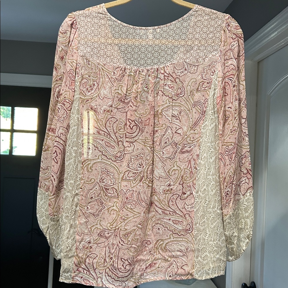 Joie Geometric Pattern Blouse In Red And Cream 10… - image 3